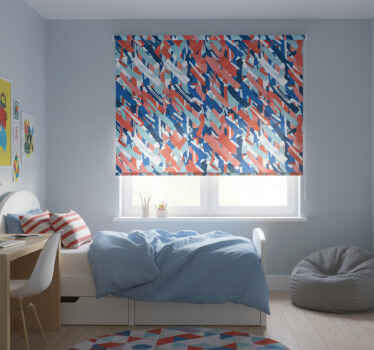 Rollo fenster jugendzimmer in rot blau und weißem pinselstrich - TenStickers