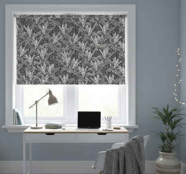 Rolgordijn tienerkamer met omtrek bladeren bloemenpatroon - TenStickers