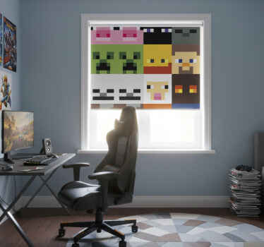 Rollo fenster jugendzimmer mit pixeligen gaming-gesichtern - TenStickers