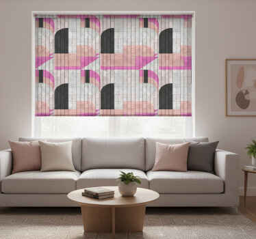 Cortina roller moderno formas abstractas sobre ladrillos - TenVinilo