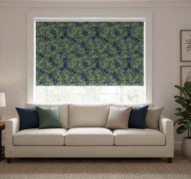 Cortina roller moderno hojas tropicales sobre fondo oscuro - TenVinilo