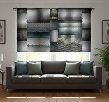 Cortina roller moderno patrón de bloques negros metálicos - TenVinilo