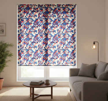 Cortina roller moderno mosaico rojo y azul - TenVinilo