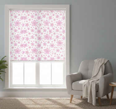 Modern roller blind with pink cute flowers on white - TenStickers