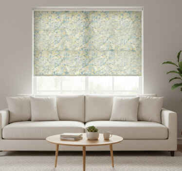 Cortina roller moderno geométrico beige azul y amarillo - TenVinilo