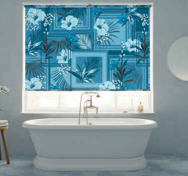 Bathroom roller blind in blue floral design - TenStickers