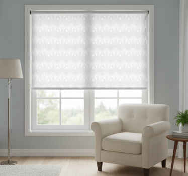 Tenda a rullo grigia motivo foglie bianche e grigie - TenStickers