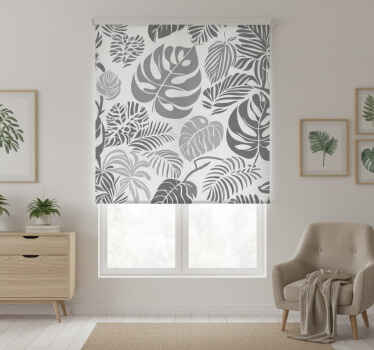 Grey blind with monstera leaves pattern - TenStickers