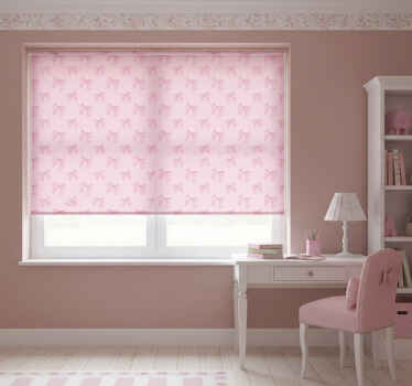 Cortina roller rosa con estampado de lazos rosas - TenVinilo