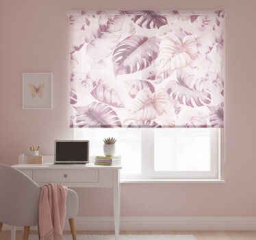 Cortina roller rosa hojas tropicales grandes - TenVinilo