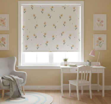 Cortina roller rosa margaritas amarillas - TenVinilo