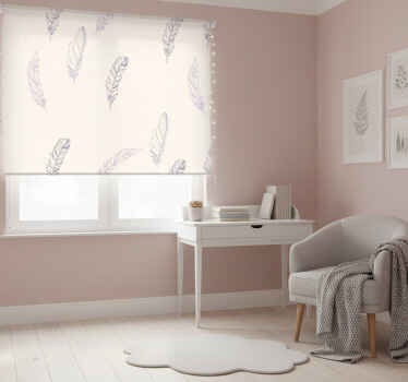 Cortina roller rosa dibujo de líneas de plumas - TenVinilo