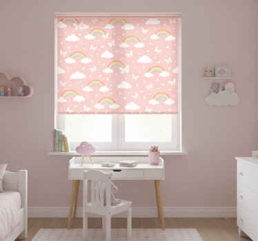 Cortina roller rosa diseño arcoíris infantil - TenVinilo