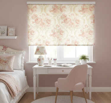 Cortina roller rosa diseño de flores vintage desgastadas - TenVinilo