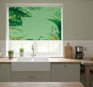 Cortina roller cocina hojas de plátano pintadas a mano - TenVinilo