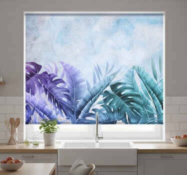 Estore de rolo para cozinha plantas tropicais azuis e roxas - TenStickers