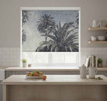 Cortina roller cocina palmeras dibujadas en gris - TenVinilo