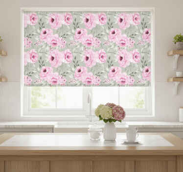 Estore de rolo para cozinha em tons de peônias pastel - TenStickers