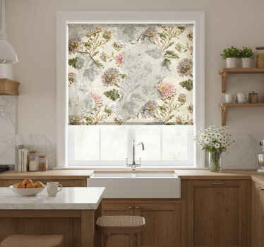 Estore de rolo para cozinha flores vintage em fundo bege - TenStickers