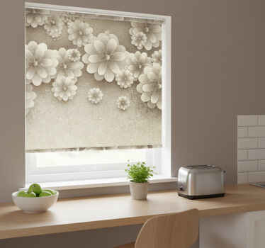 Estore de rolo para cozinha efeito flores 3d cinza - TenStickers