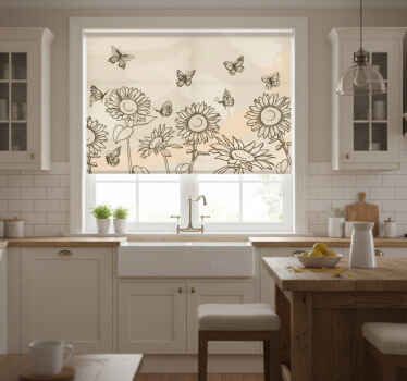Estore de rolo para cozinha girassóis e borboletas bege - TenStickers