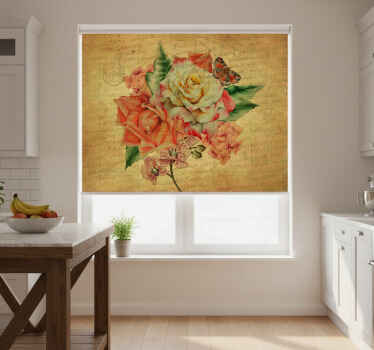 Estore de rolo para cozinha rosa com borboleta e escritos - TenStickers