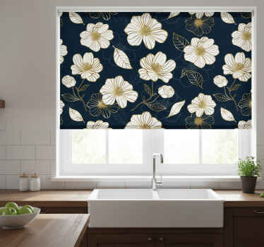 Kitchen roller blind with gold-touched line art flowers - TenStickers