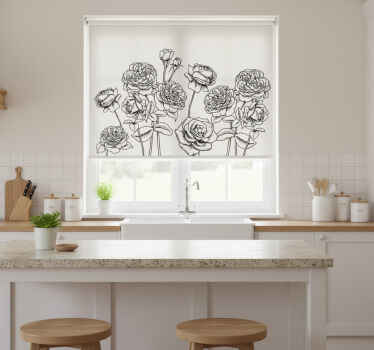 Keuken rolgordijn met zwart-witte handgetekende rozen - TenStickers
