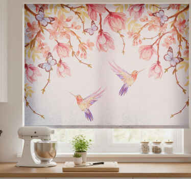 Keuken rolgordijn magnolia en vogels chinese stijl - TenStickers