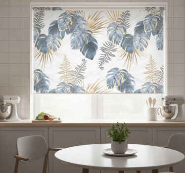 Estore de rolo para cozinha com plantas tropicais azuis - TenStickers