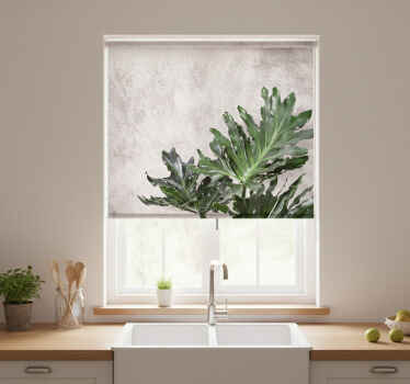 Estore de rolo para cozinha folhas verdes sobre concreto - TenStickers