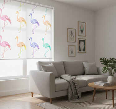 White roller blind with colorful seamless flamingos - TenStickers