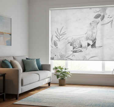 White roller blind with gray seal swimming and flowers - TenStickers