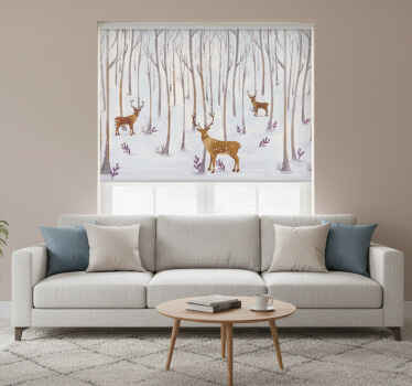 White roller blind scandinavian winter forest animals - TenStickers
