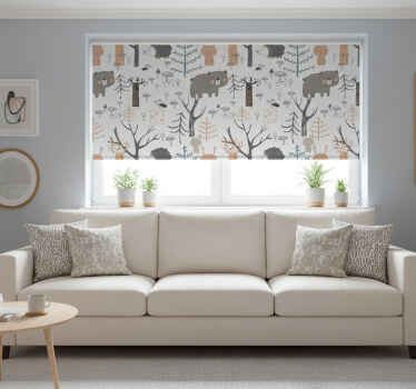 White roller blind scandinavian forest animals - TenStickers