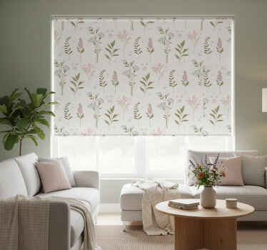 White roller blind with minimalistic wildflower design - TenStickers