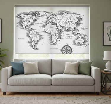 White roller blind elegant world map design - TenStickers
