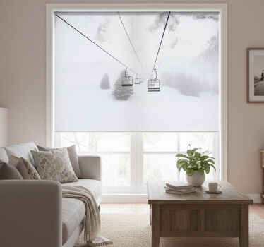 White roller blind cable car on snow photography - TenStickers