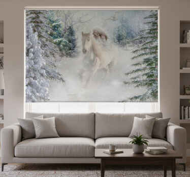 White roller blind with horses in the snow - TenStickers