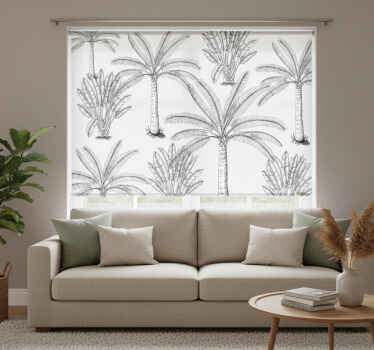 White roller blind with black and white palm trees design - TenStickers