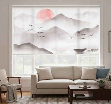 White roller blind watercolor mountains - TenStickers