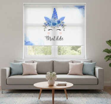 White roller blind with cute unicorn eyes and horns - TenStickers