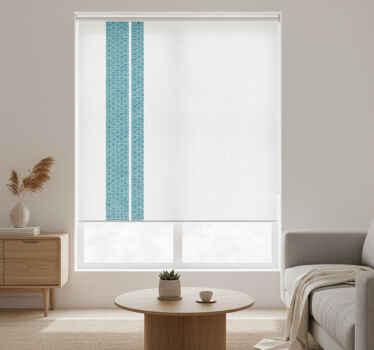 White roller blind with japandi blue stripes design - TenStickers