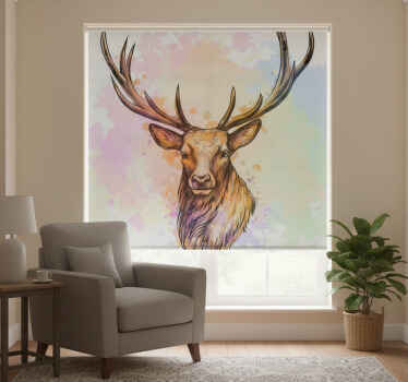 Living room blind paint splash stag design - TenStickers