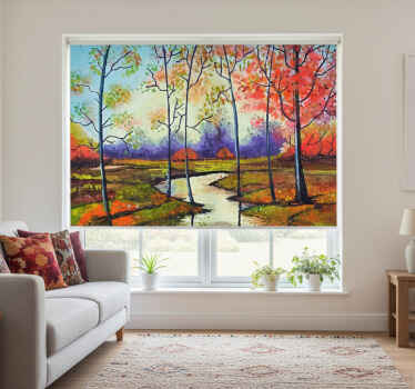 Living room blind colorful spring trees modern art - TenStickers