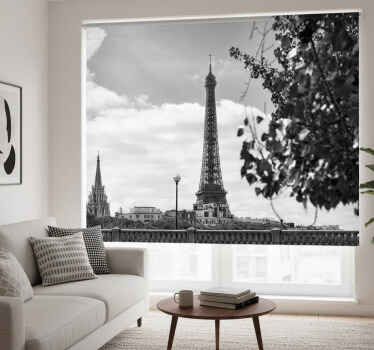 Tenda a rullo soggiorno torre eiffel bianca e nera - TenStickers