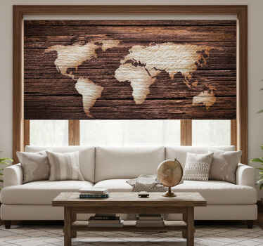 Estor enrollable salón mapa mundial madera marrón - TenVinilo