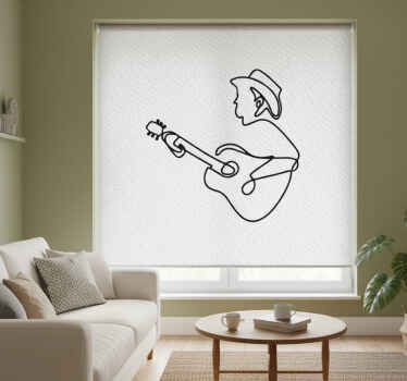 Cortina roller living comedor diseño minimalista guitarrista - TenVinilo