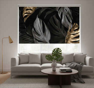 Cortina roller living comedor hojas tropicales elegantes - TenVinilo