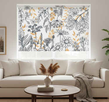 Cortina roller living comedor glamour floral dorado - TenVinilo